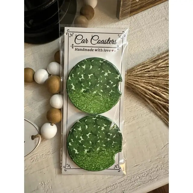 Shamrocks Glitter St Patrick's Ceramic Car Coaster