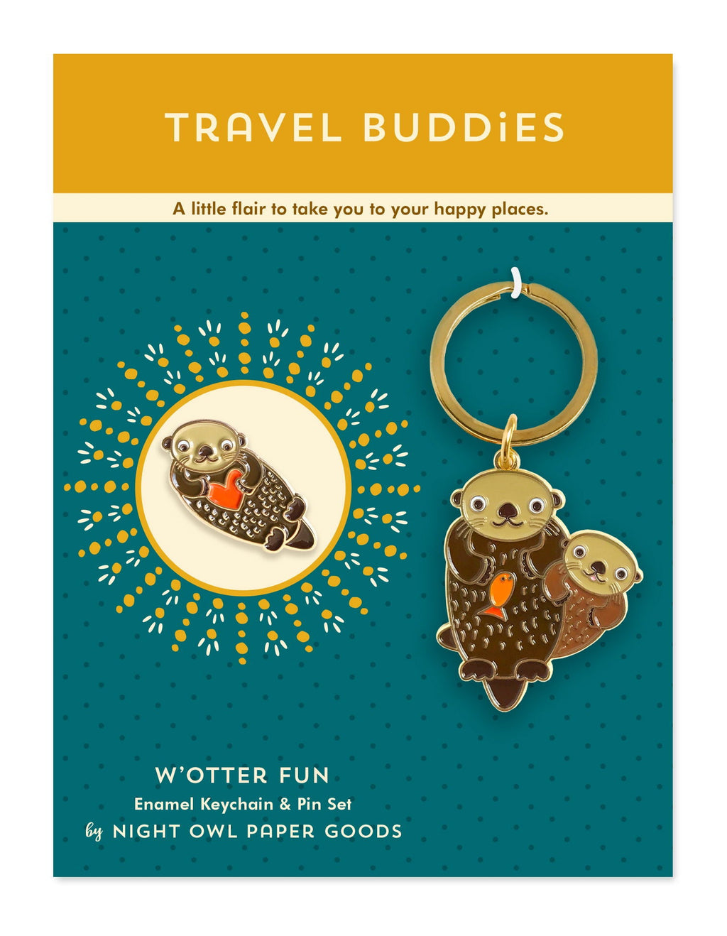 W'otter Fun Travel Buddies Otter Keychain + Pin Gift Set