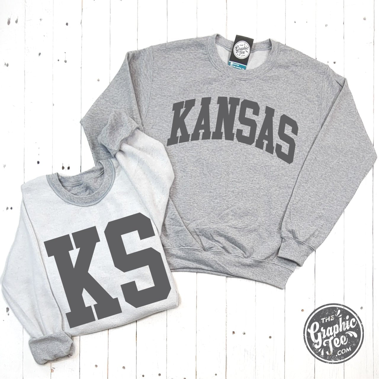 Kansas Charcoal Print Reversible Sport Grey Crewneck Sweatshirt