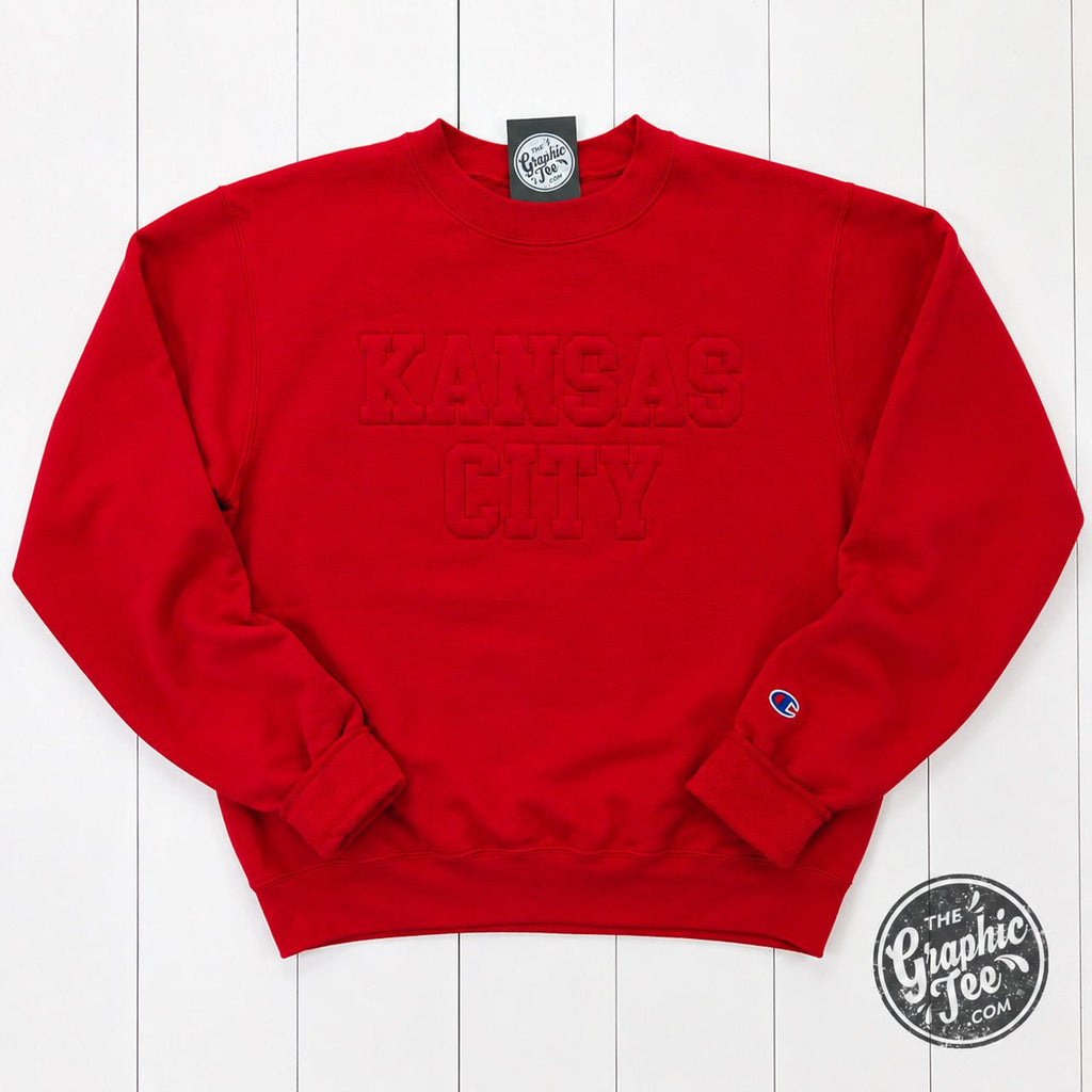 Kansas City Tonal 3D Champion® Scarlet Crewneck Sweatshirt