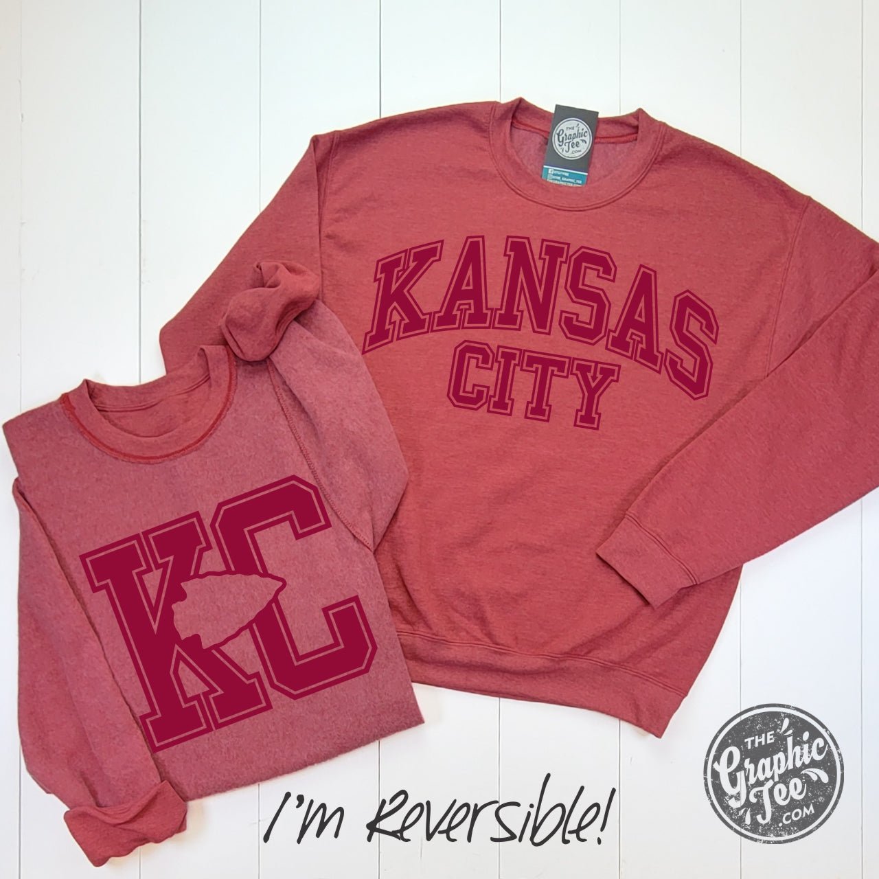 Kansas City Arrowhead Reversible Heather Scarlet Crewneck Sweatshirt