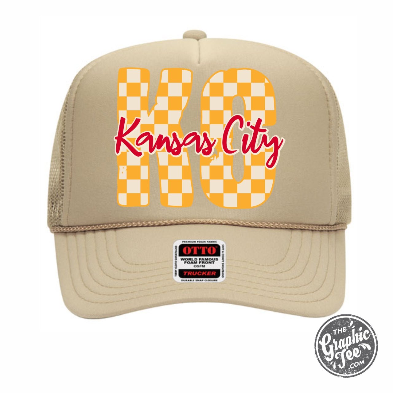 Kansas City Gold Checkerboard Pattern Foam Trucker Cap