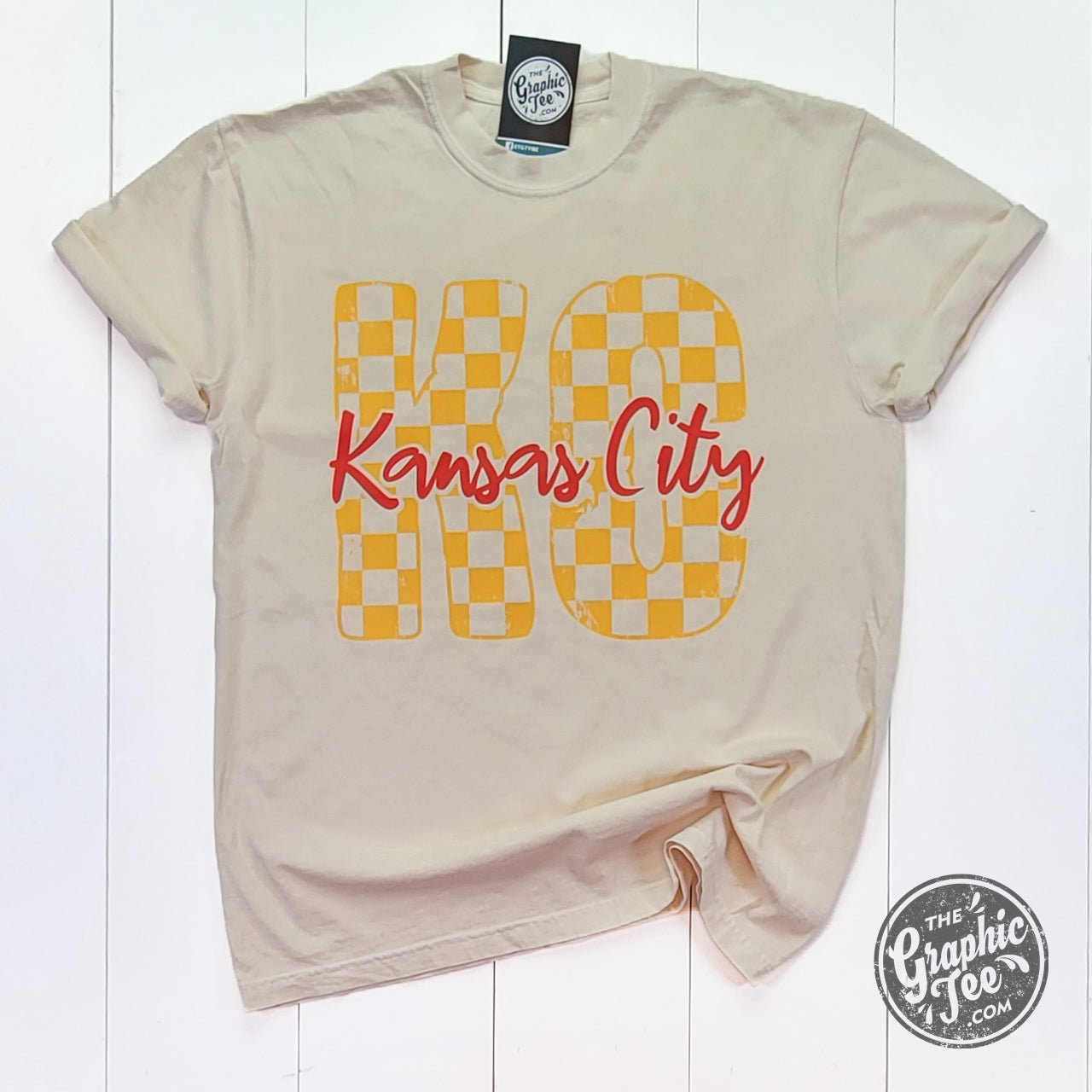 Kansas City Gold Checkerboard Pattern Pigment Dyed Tee