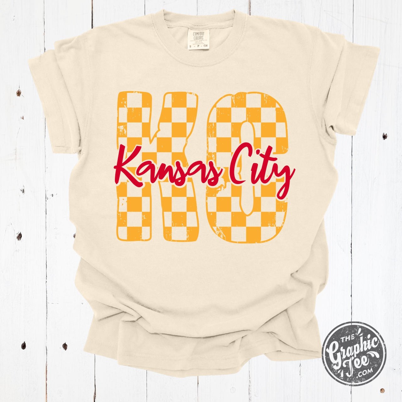 Kansas City Gold Checkerboard Pattern Pigment Dyed Tee