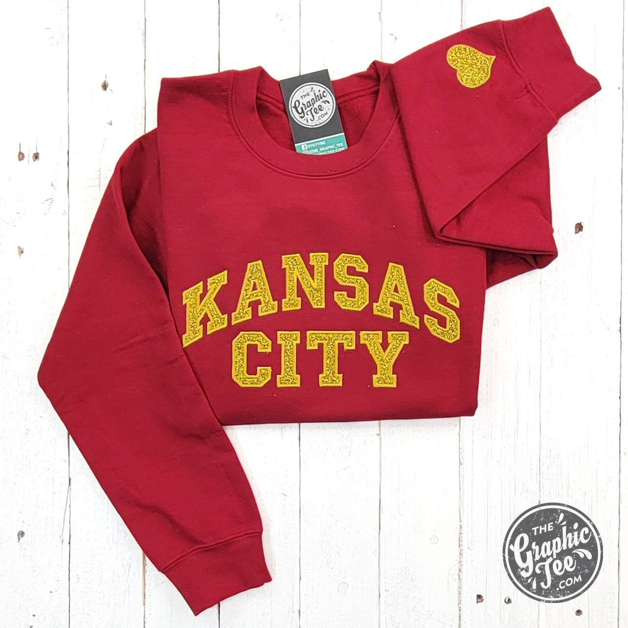 Kansas City Gold Glitter Applique Dark Red Crewneck Sweatshirt