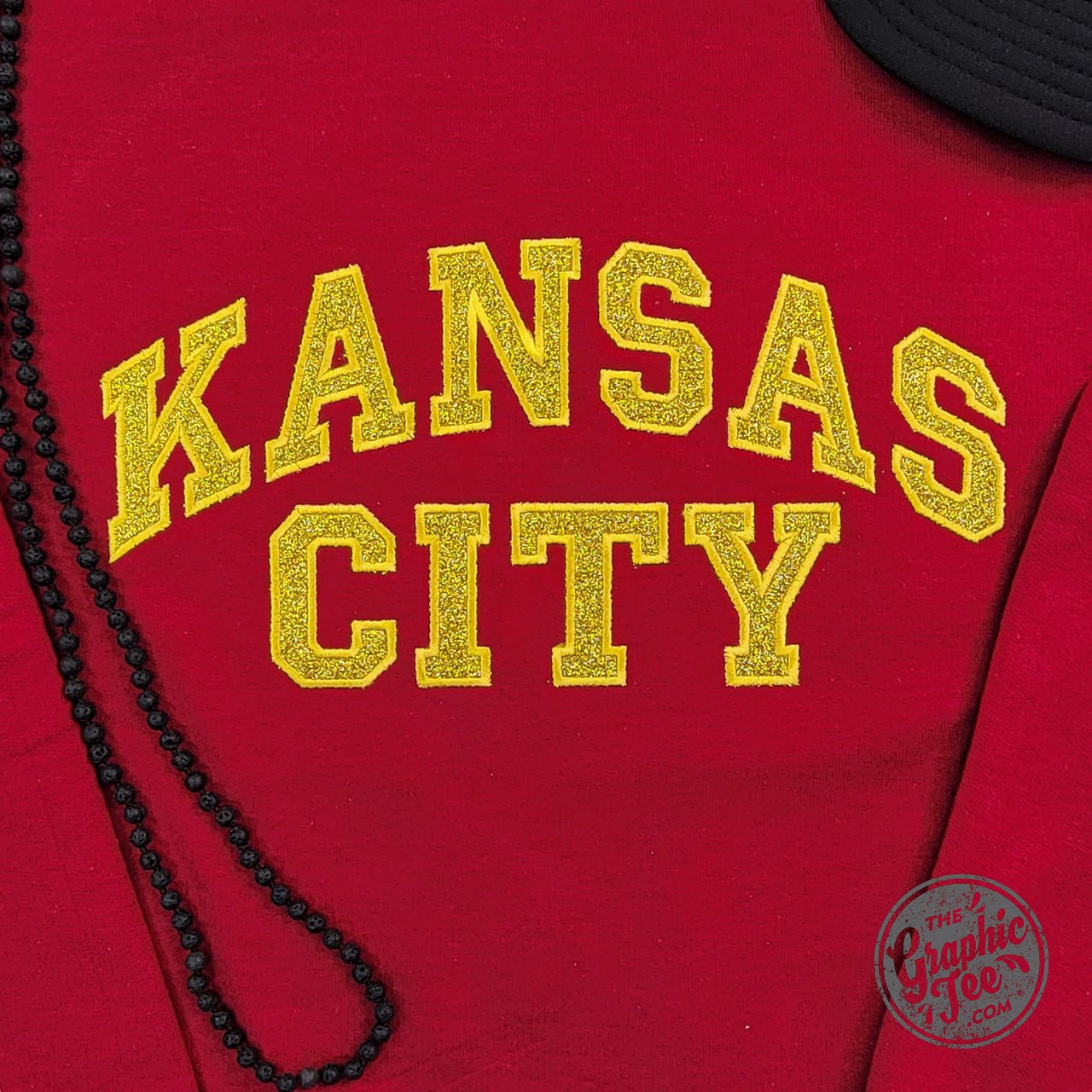 Kansas City Gold Glitter Applique Dark Red Crewneck Sweatshirt