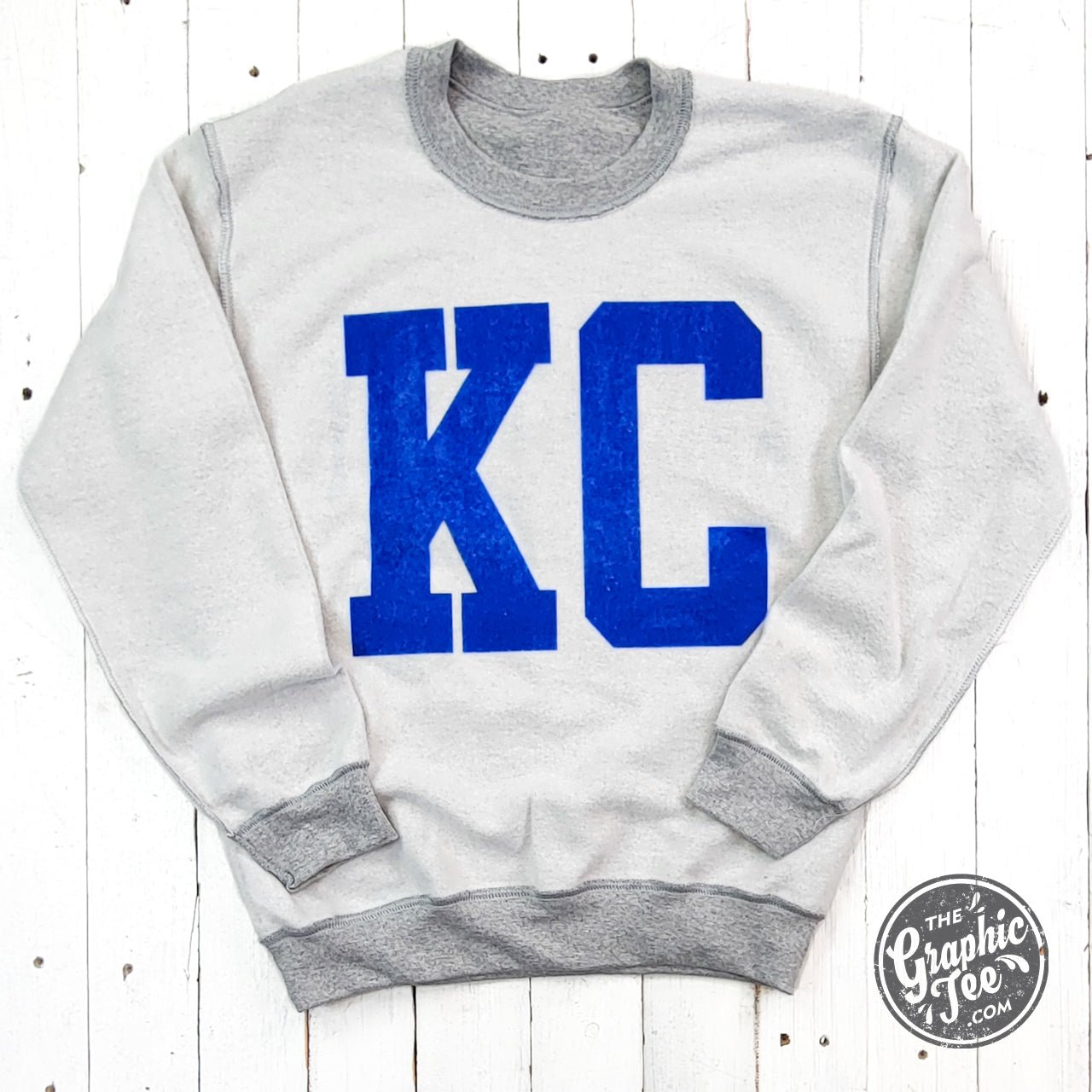 Kansas City Royal Blue Ink Reversible Sport Grey Crewneck Sweatshirt