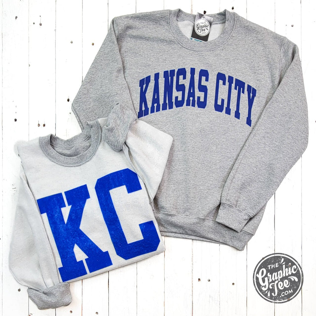 Kansas City Royal Blue Ink Reversible Sport Grey Crewneck Sweatshirt