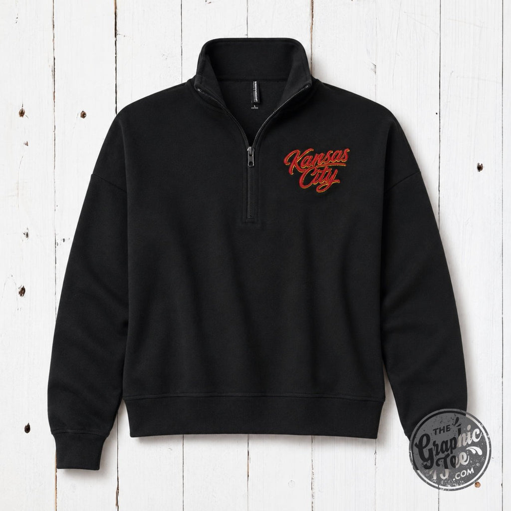 Kansas City Script 3D Embroidered Women’s Quarter-Zip Pullover