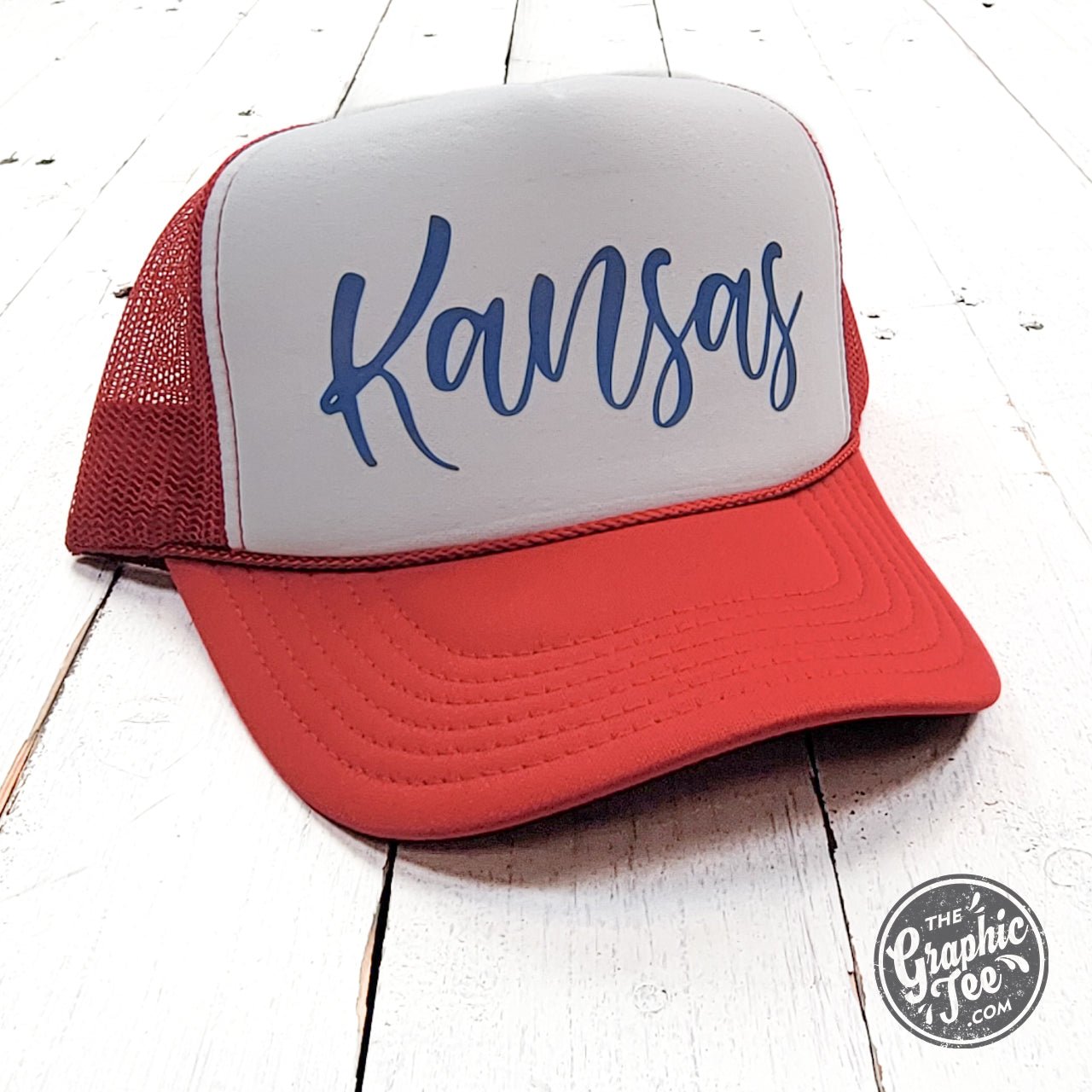 Kansas Red and White Foam Trucker Cap