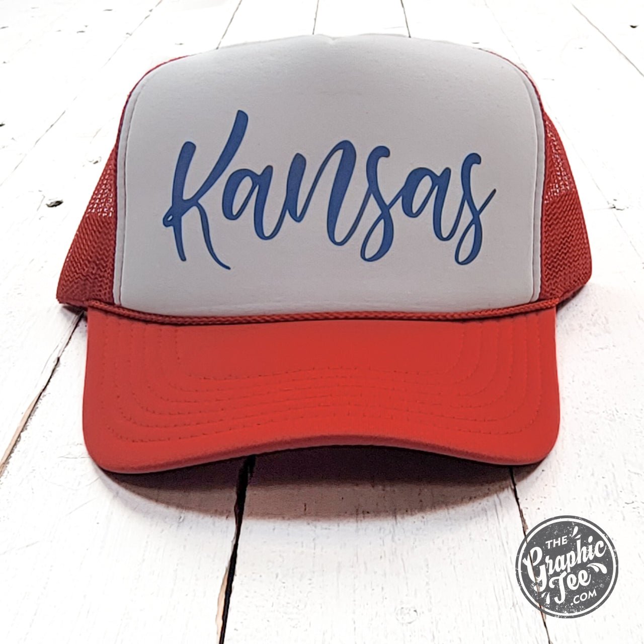 Kansas Red and White Foam Trucker Cap
