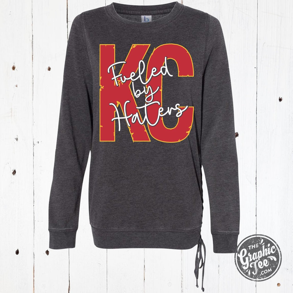 KC Fueled By Haters Mineral Washed Ladies Lace Up Sweatshirt
