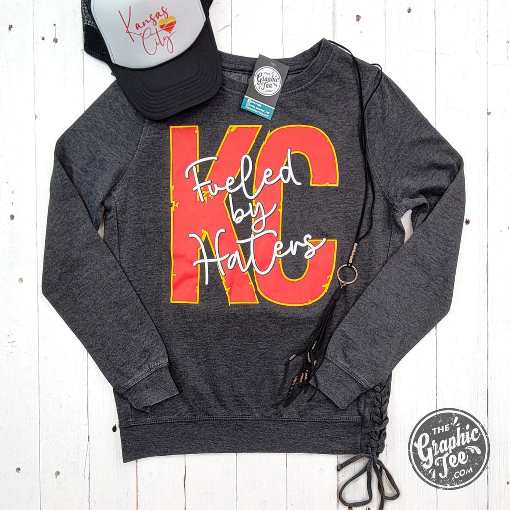 KC Fueled By Haters Mineral Washed Ladies Lace Up Sweatshirt