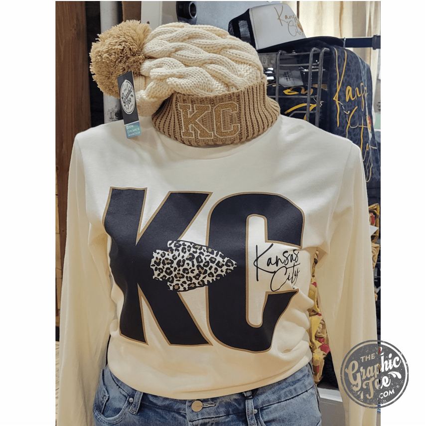 KC Glitter Applique Twist Knit Beanie with Pom