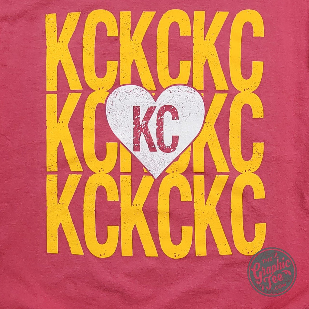 KC KC KC Heart Crimson Comfort Wash Short Sleeve Crew Neck Tee