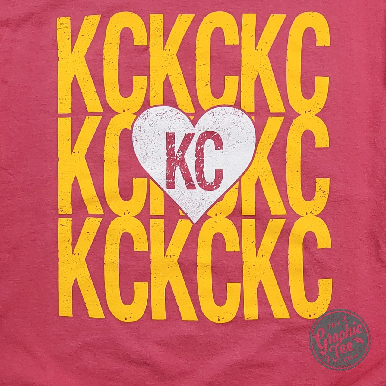 KC KC KC Heart Crimson Comfort Wash Short Sleeve Crew Neck Tee
