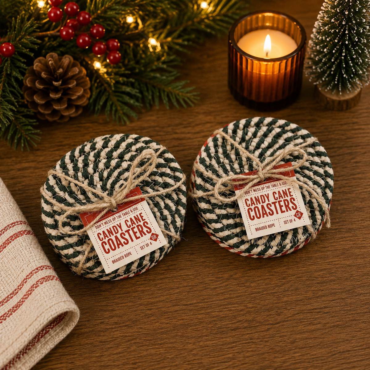 Candy Cane Coaster 4pk