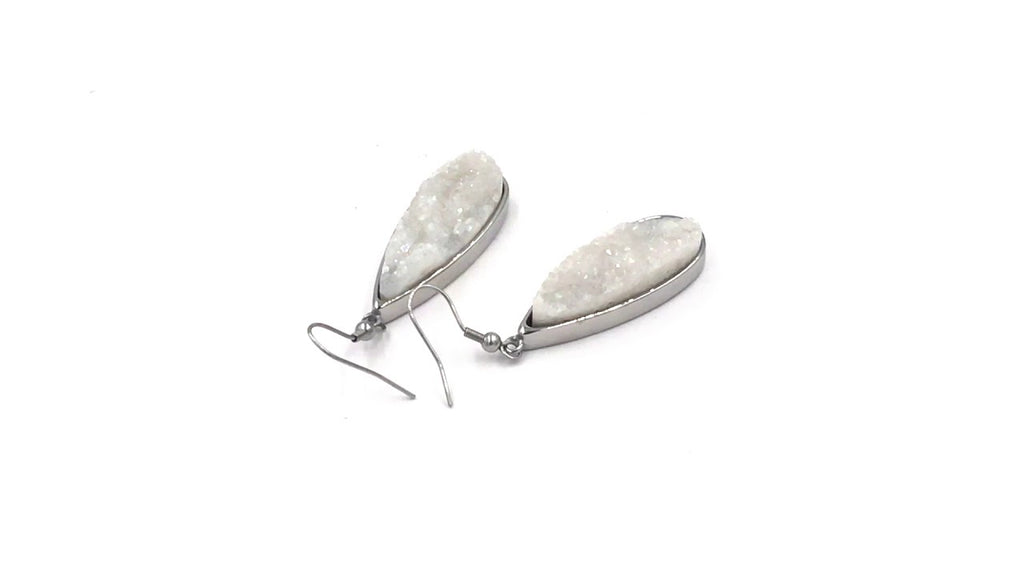 Kinsley Armelle - Druzy Collection - Silver Quartz Drop Earrings