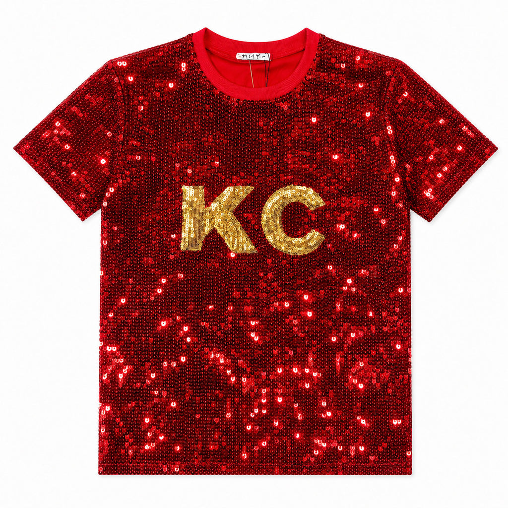KC Red Sequins with Gold Letters