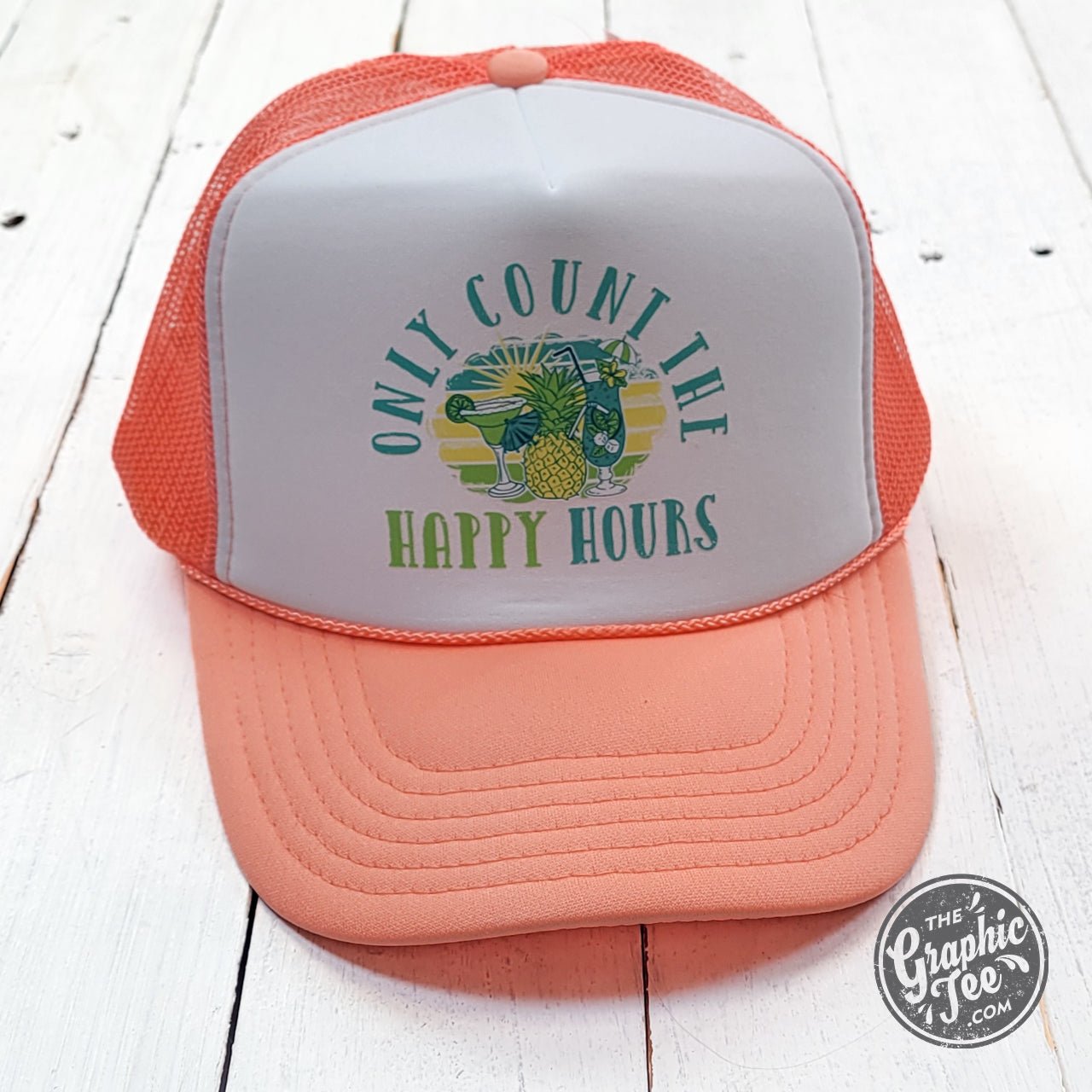 Only Count the Happy Hours Coral and White Foam Trucker Cap