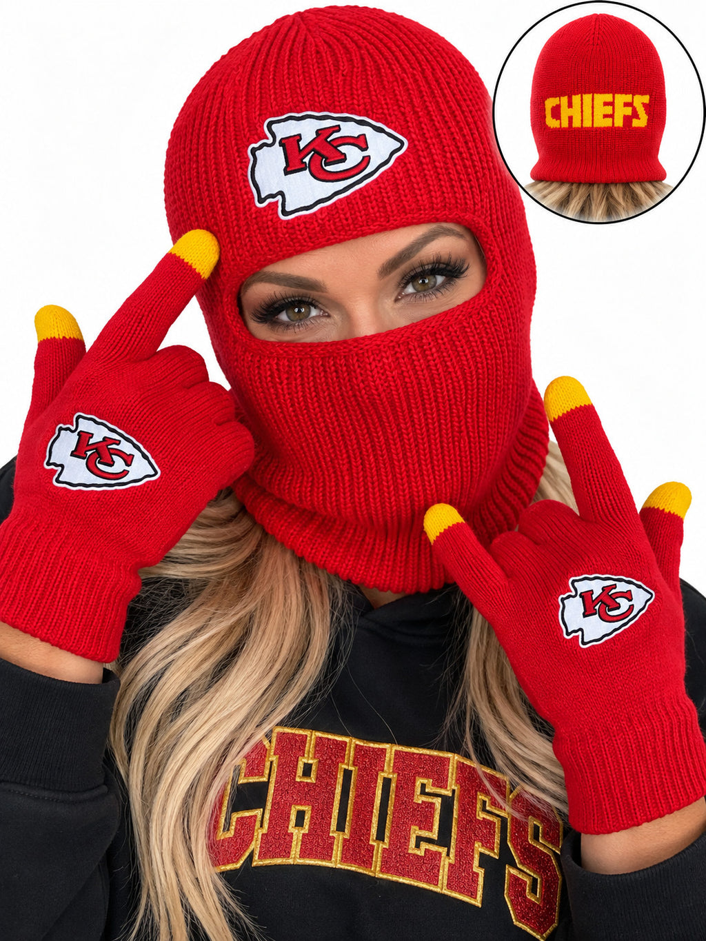 Chiefs Balaclava & Gloves Set ❤️💛🏈