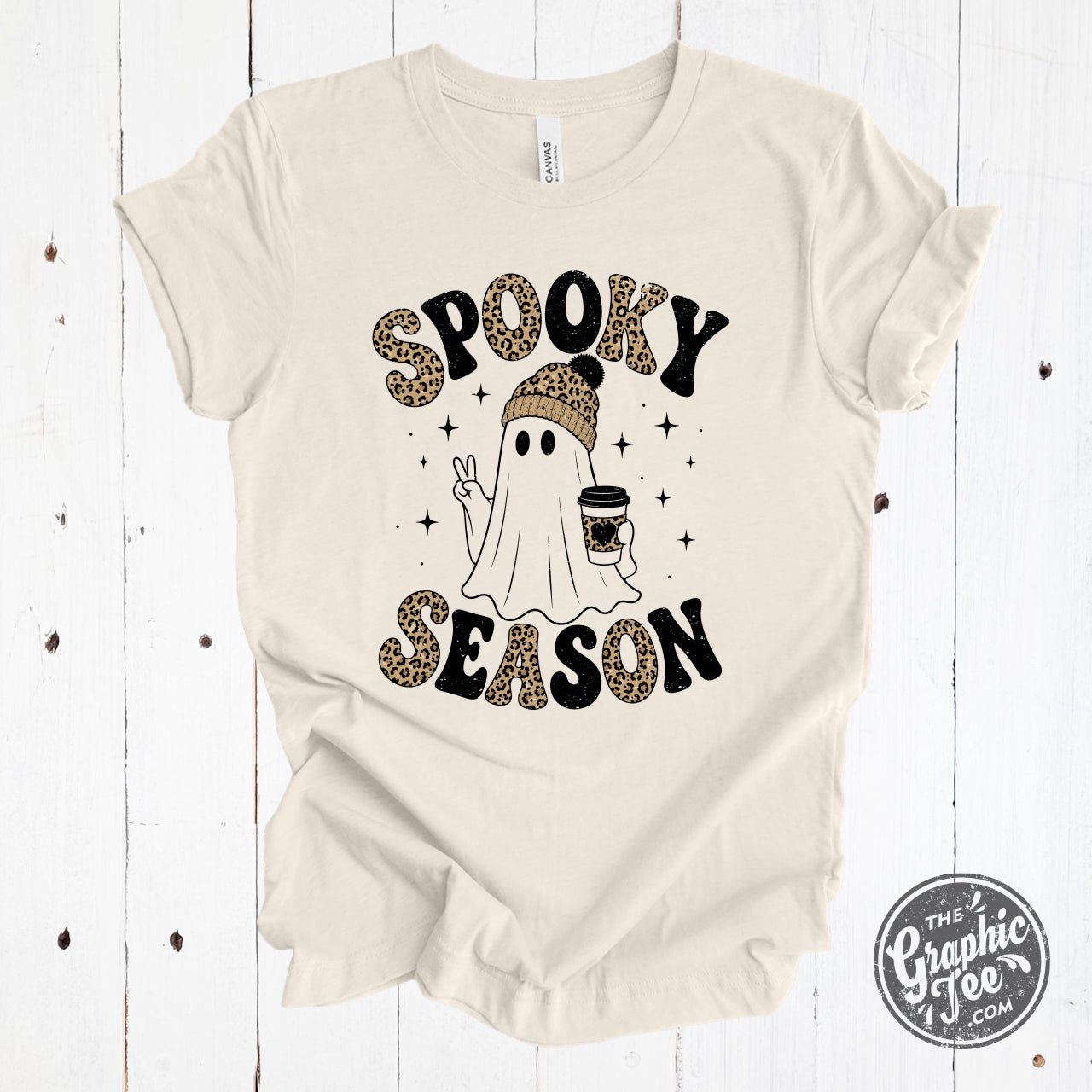 Spooky Season Leopard Adorned Ghost Crewneck Tee