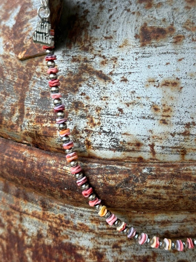 Sterling Silver Desert Sunset Shell Heishi Bead Necklace