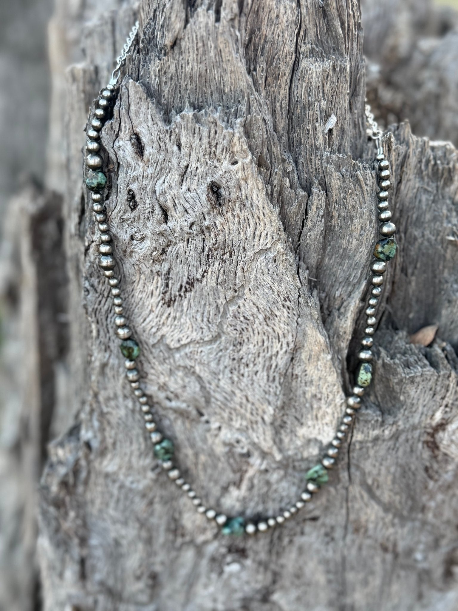 Silver Beads Turquoise Flats Beaded Necklace