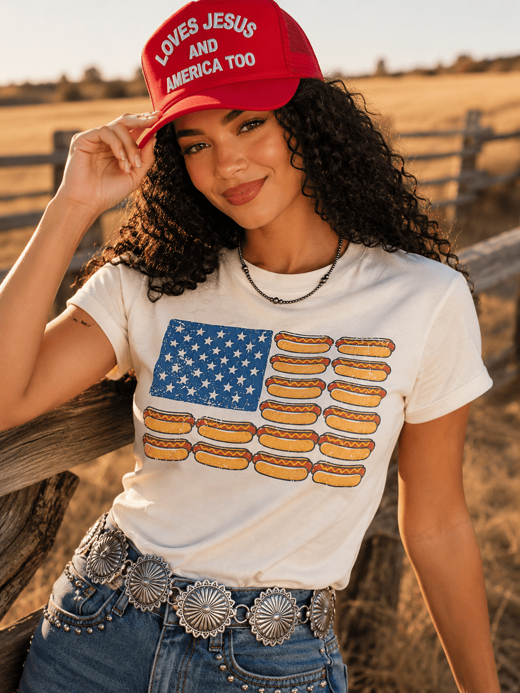 USA Hot Dog Flag Graphic Tee