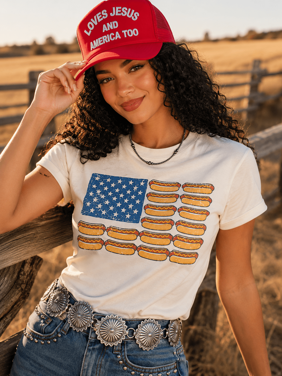 USA Hot Dog Flag Graphic Tee