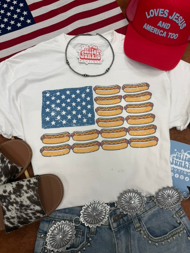 USA Hot Dog Flag Graphic Tee