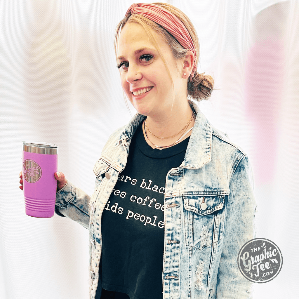 Wears black. Loves coffee. Avoids People. Black Short Sleeve Crop Top Tee